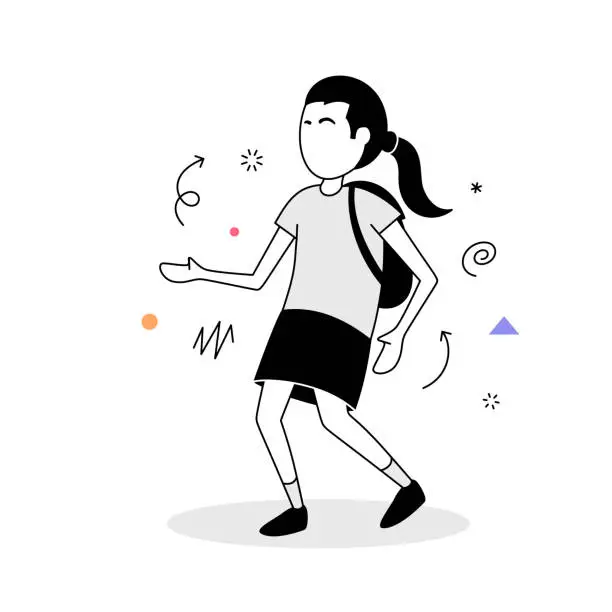 Vector illustration of Young student with backpack walking