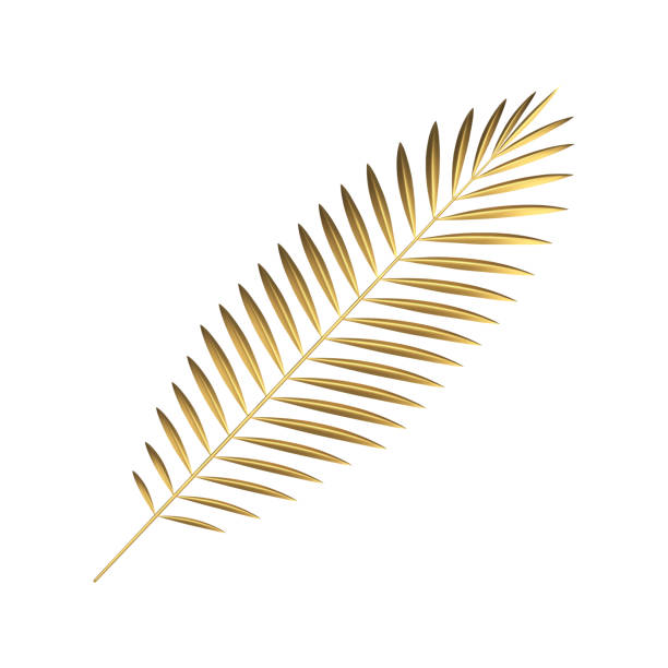 istock Fern golden tropical tree branch jungle rainforest plant decor element 3d icon realistic vector 1495352649
