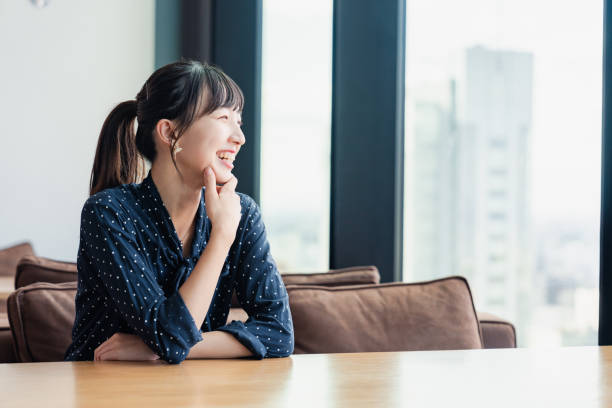 College student woman interning at the office