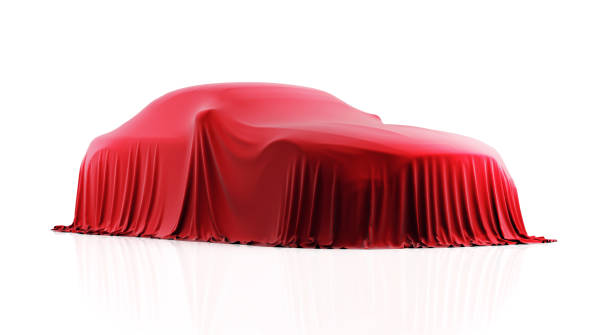 istock Car covered with red cloth on a white background. 1495359269