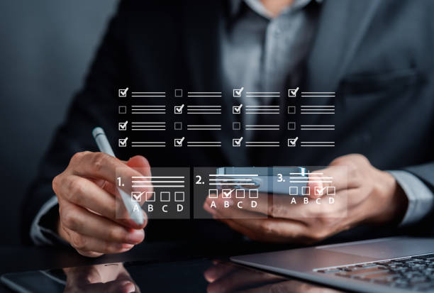 istock Checklist Quality management with Quality Assurance or QA and Quality Control or QC and improvement. Standardization certification. Compliance to regulations service and standards. 1495364034
