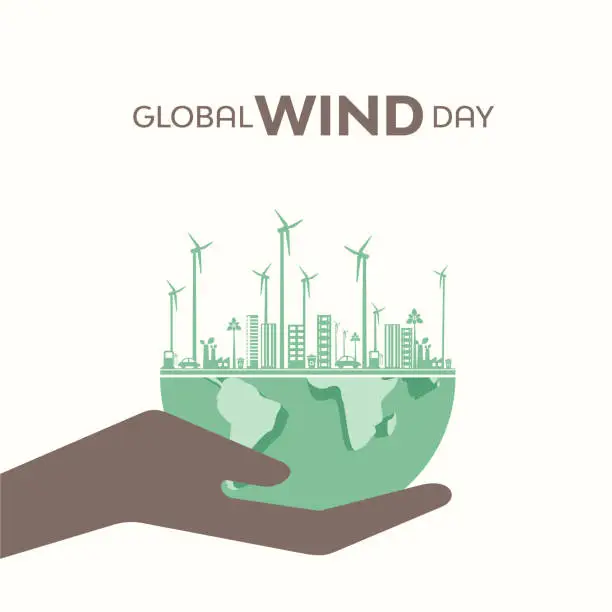 Vector illustration of Global Wind Day is an annual event celebrated on June 15th