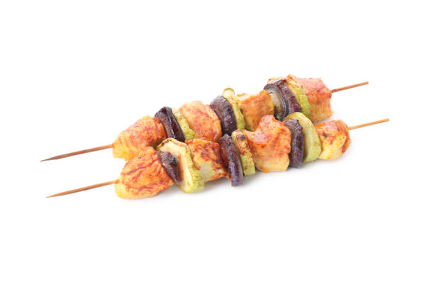 istock Tasty chicken shashlik isolated on white background 1495366968