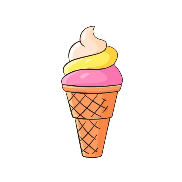 Vector illustration of Ice cream in waffle. Vector illustration. Cartoon