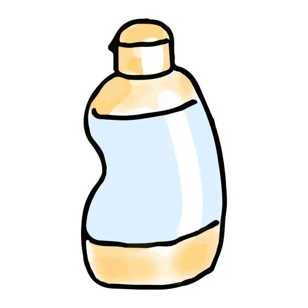 Vector illustration of Hand-drawn watercolor illustration of body oil. Skin care items isolated in doodle style.