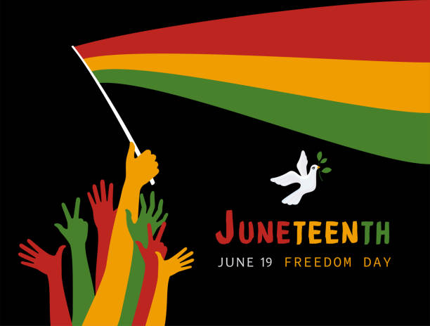 Juneteenth Freedom Day flag in hand. Juneteenth Celebration. Juneteenth Independence Day. juneteenth stock illustrations