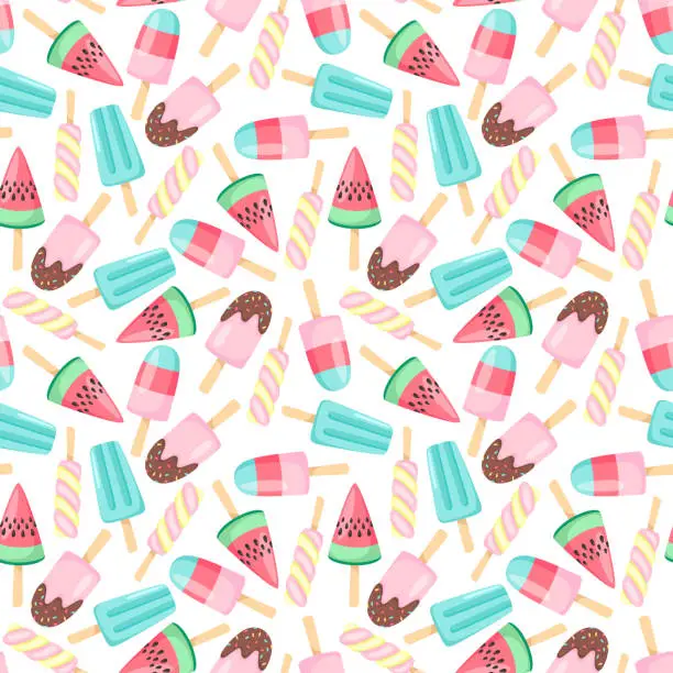 Vector illustration of Seamless pattern with different types of ice cream