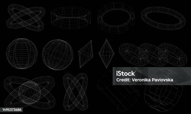 3d Wireframe Abstract Futuristic 3d Wireframe Shapes Abstract Set Of Frames 3d Shapes ...