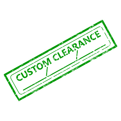 Custom clearance rubber stamp with place for date or signature. Vector illustration. Green grunge rubber, classification clearance, date place, marketing optimization, export control