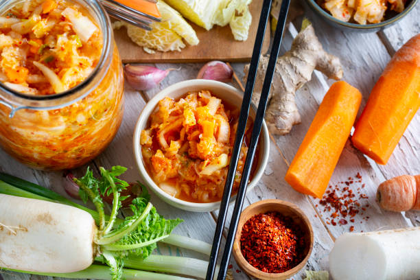 istock Homemade kimchee and glass jar 1495379967