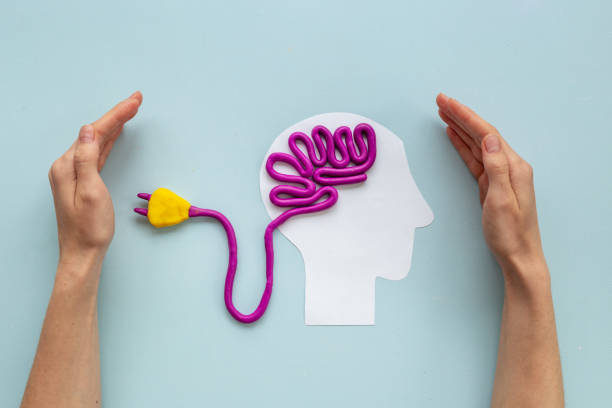 istock Human brain shape with hands. Mental health and care 1495385581