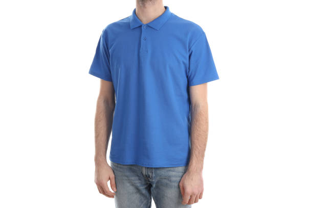 istock Man in blank blue polo isolated on white background 1495385932