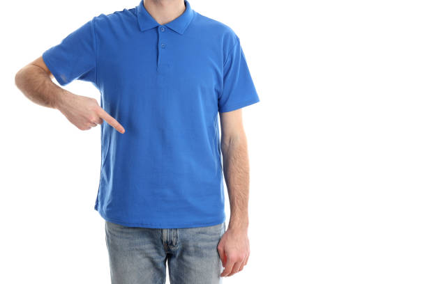 istock Man in blank blue polo isolated on white background 1495385998
