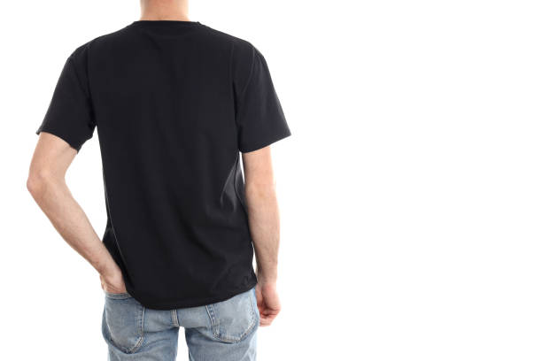 istock Man in blank black t-shirt isolated on white background 1495386172
