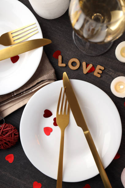 istock Happy Valentine day composition on dark wooden background 1495391367