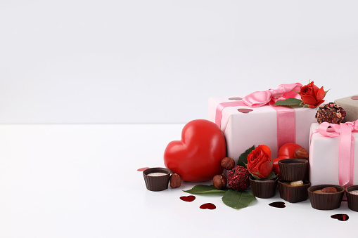 Happy Valentine day composition on white background