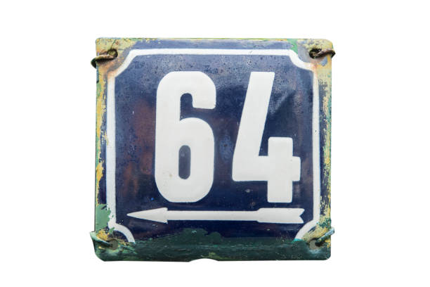 istock Weathered enameled plate of number 64 1495394282