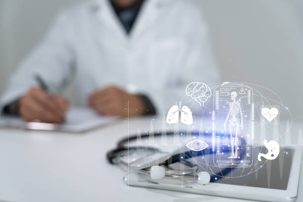 istock Electronic medical record on tablet technology, digital healthcare and network connection on modern future, Doctor diagnose digital patient record on virtual, health care, futuristic, diagnose 1495398236