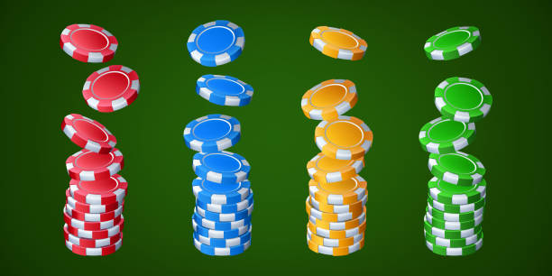 Gamble casino falling poker chips stack vector Gamble casino falling poker chips stack vector set. Plastic blue, green, red and yellow blackjack gambling money 3d realistic illustration. Isolated color blank playing currency for roulette design best betting sites stock illustrations