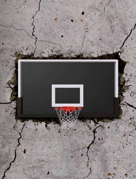 istock Basketball hoop on cement wall through the with cracks 1495401080