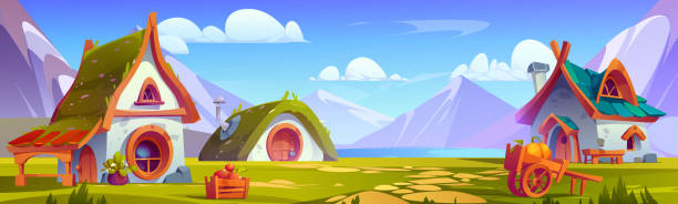 istock Sunny village scene with cute fantasy dwarf house 1495401258