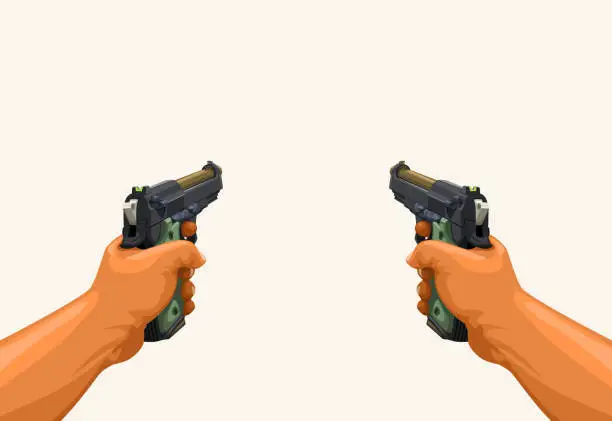 Vector illustration of male hands holding two guns