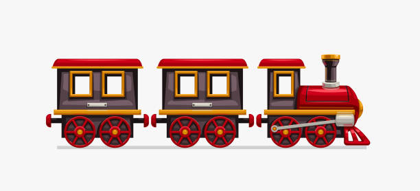 kolorowy pociąg z kreskówki na białym tle - toy wagon train engine steam stock illustrations