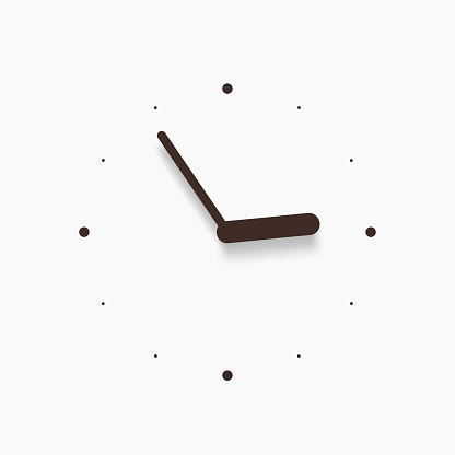 illustration of black simple wall clock with realistic shadows on white background