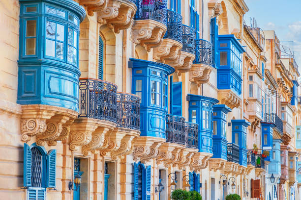 istock Famous Architectural Style of Bay Windows in Valletta 1495414683