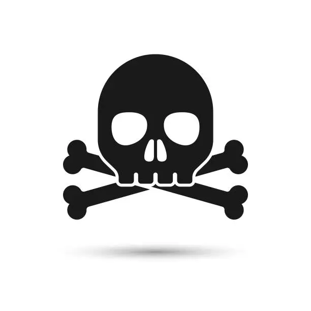 Vector illustration of Skull and Bones Silhouette Icon Vector Design on White Background.