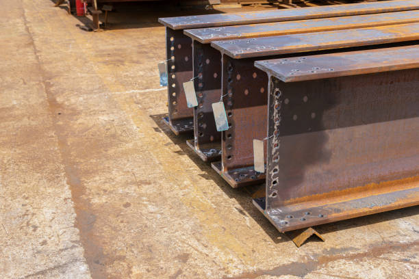 istock Steel H-Beam from Fabrication Shop Ready for On-site Installation, Steel Structure Work Bolted Connection. 1495420718