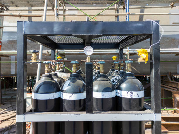 istock Carbon dioxide cylinder pack, use for welding process Flux Cored Arc Welding. 1495420816