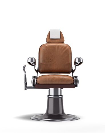 leather barber chair with chrome inserts front view 3d render on white