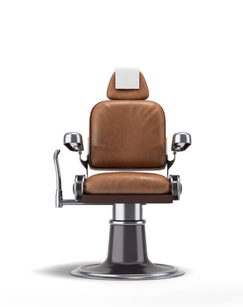 leather barber chair with chrome inserts front view 3d render on white stock photo