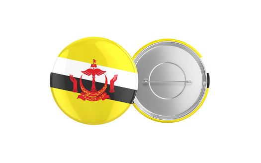 3d Render Brunei Flag Badge Pin Mocap, Front Back Clipping Path, It can be used for concepts such as Policy, Presentation, Election.