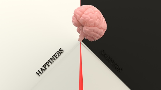 human brain falling to sadness - 3D rendering