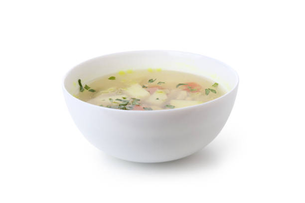 istock Plate with chicken soup isolated on white background 1495423833