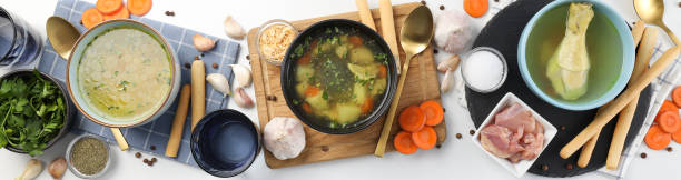 istock Concept of cooking chicken soup on white background 1495424657