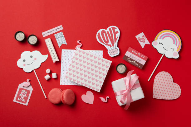 istock Valentine's Day accessories on red background, top view 1495428679