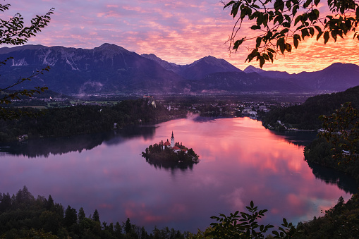 Image of lake Bled at sunrise - Slovenia