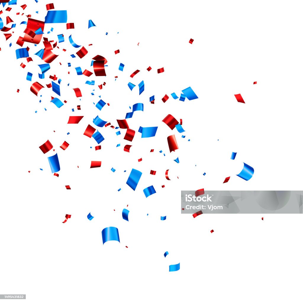 Explosing Ribbon Blue And Red Cut Out Foil Ribbon Exploding Confetti Stock Illustration ...
