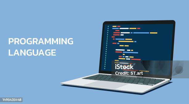 Laptop With Programming Coding On Screen Stock Illustration - Download ...