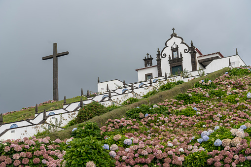 Stairs of Marian sanctuary Nossa Senhora da Paz, Our Lady Of Peace Chape, Sao Miguel, Azores