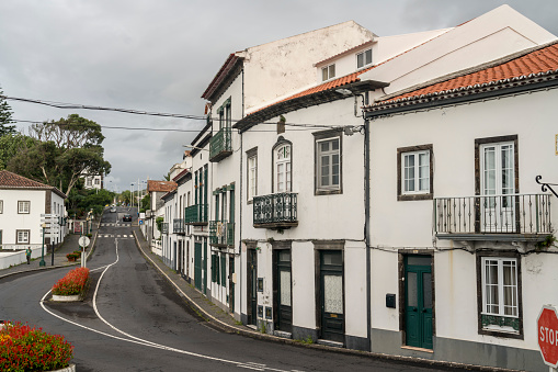 Beautiful street, no people, in Villa Franco do Campo, Sao Miguel, Azores