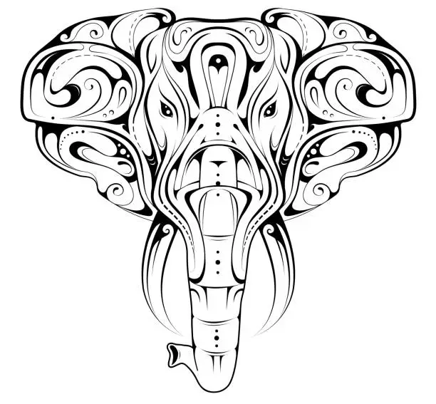 Vector illustration of Elephant head tattoo design