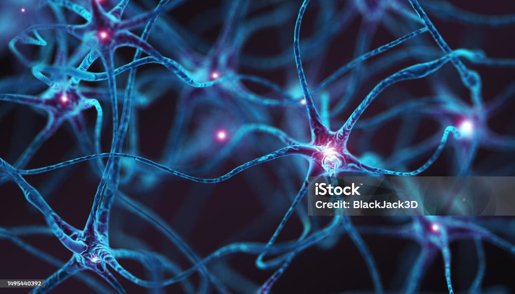 Neurons - Concept Neurons. Concept. 3D Render Nerve Cell Stock Photo