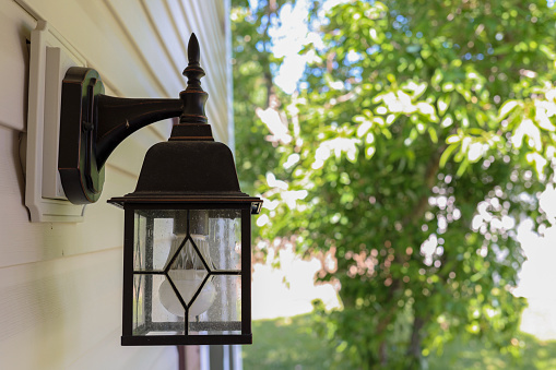 Close up of a front porch light