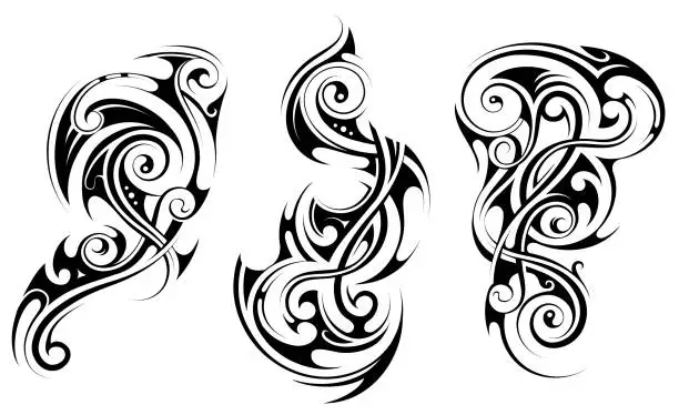 Vector illustration of Set of tribal art tattoo elements