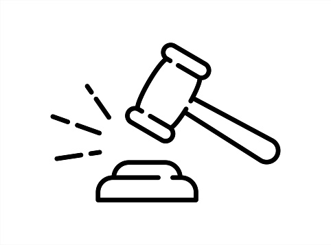 judge gavel icon, concept punishment, bid auction, thin line symbol on white background - editable stroke vector illustration eps 10