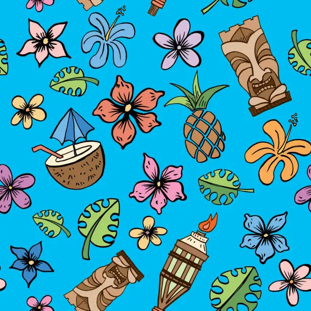 Vector illustration of Tropical Luau  Tiki Seamless Pattern